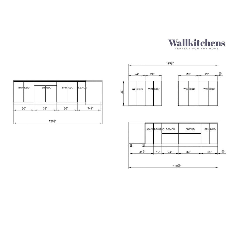 Juego de gabinetes de cocina bajos, blanco brillante, 3.35m de ancho (330x330 cm)