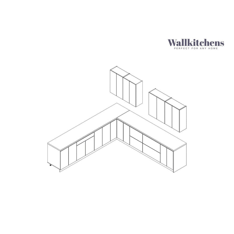 Juego de gabinetes de cocina bajos, blanco brillante, 3.35m de ancho (330x330 cm)