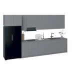 Juego de gabinetes de cocina modernos de brillo blanco y plateado, 3,96 m de ancho