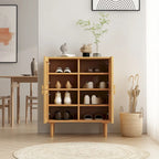Armario de Almacenamiento de 4 Puertas con Malla de Ratán y 8 Estantes, Color Madera / Negro