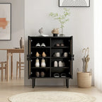 Armario de Almacenamiento de 4 Puertas con Malla de Ratán y 8 Estantes, Color Madera / Negro