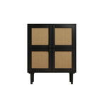 Armario de Almacenamiento de 4 Puertas con Malla de Ratán y 8 Estantes, Color Madera / Negro