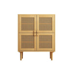 Armario de Almacenamiento de 4 Puertas con Malla de Ratán y 8 Estantes, Color Madera / Negro