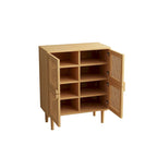 Armario de Almacenamiento de 4 Puertas con Malla de Ratán y 8 Estantes, Color Madera / Negro