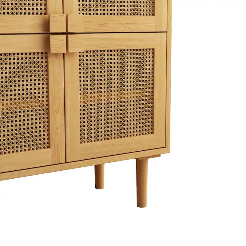 Armario de Almacenamiento de 4 Puertas con Malla de Ratán y 8 Estantes, Color Madera / Negro
