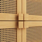 Armario de Almacenamiento de 4 Puertas con Malla de Ratán y 8 Estantes, Color Madera / Negro