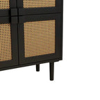 Armario de Almacenamiento de 4 Puertas con Malla de Ratán y 8 Estantes, Color Madera / Negro