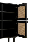 Armario de Almacenamiento de 4 Puertas con Malla de Ratán y 8 Estantes, Color Madera / Negro