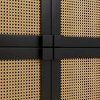 Armario de Almacenamiento de 4 Puertas con Malla de Ratán y 8 Estantes, Color Madera / Negro