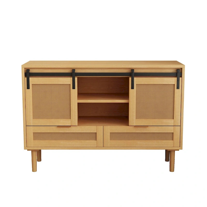 Mueble de TV y Almacenamiento con Puerta Corredera Tipo Granero, Color Madera / Negro, Requiere Montaje por 2 Personas, Para TV de hasta 43"