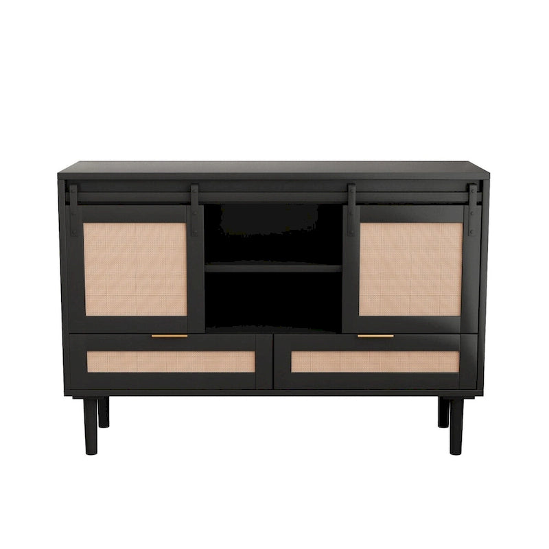 Mueble de TV y Almacenamiento con Puerta Corredera Tipo Granero, Color Madera / Negro, Requiere Montaje por 2 Personas, Para TV de hasta 43"