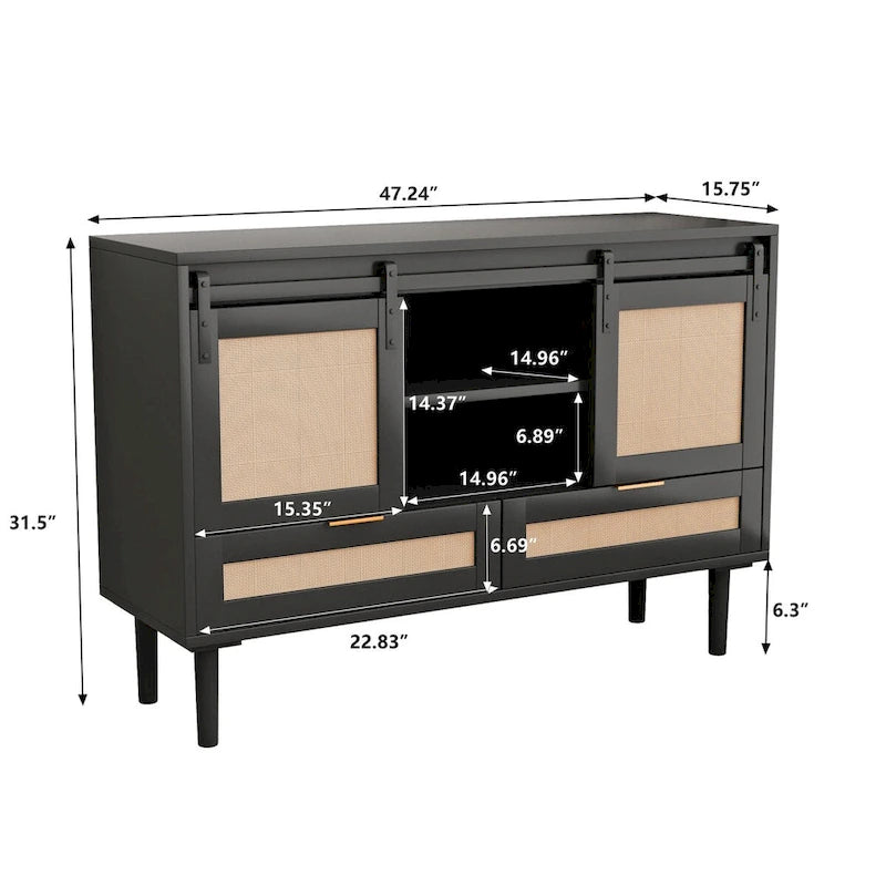 Mueble de TV y Almacenamiento con Puerta Corredera Tipo Granero, Color Madera / Negro, Requiere Montaje por 2 Personas, Para TV de hasta 43"