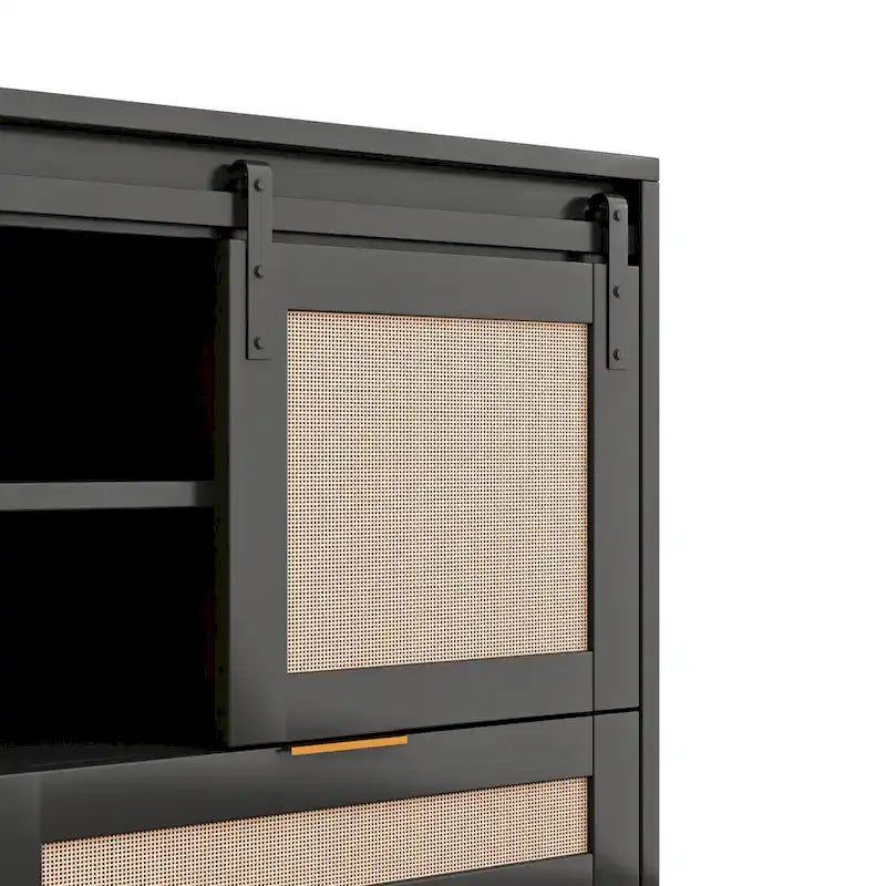 Mueble de TV y Almacenamiento con Puerta Corredera Tipo Granero, Color Madera / Negro, Requiere Montaje por 2 Personas, Para TV de hasta 43"