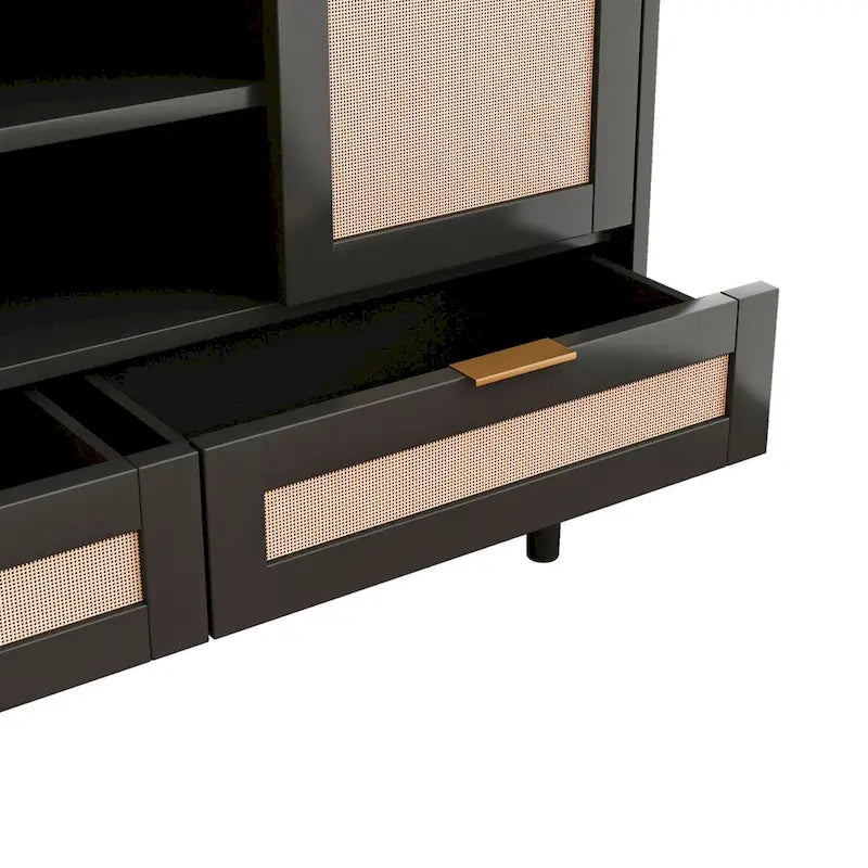 Mueble de TV y Almacenamiento con Puerta Corredera Tipo Granero, Color Madera / Negro, Requiere Montaje por 2 Personas, Para TV de hasta 43"