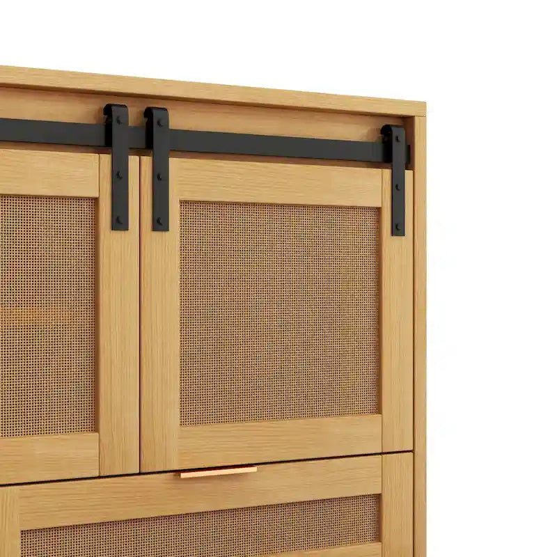 Mueble de TV y Almacenamiento con Puerta Corredera Tipo Granero, Color Madera / Negro, Requiere Montaje por 2 Personas, Para TV de hasta 43"