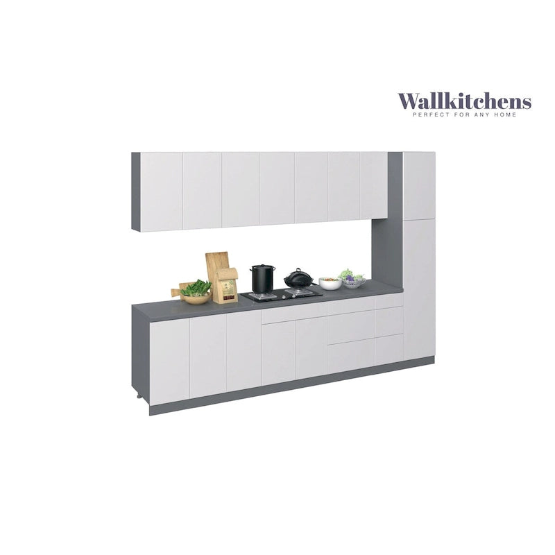 Juego de cocina moderno blanco brillante – Muebles bajos, 3.35 m de ancho (132" x 24"), cocina para 1 persona