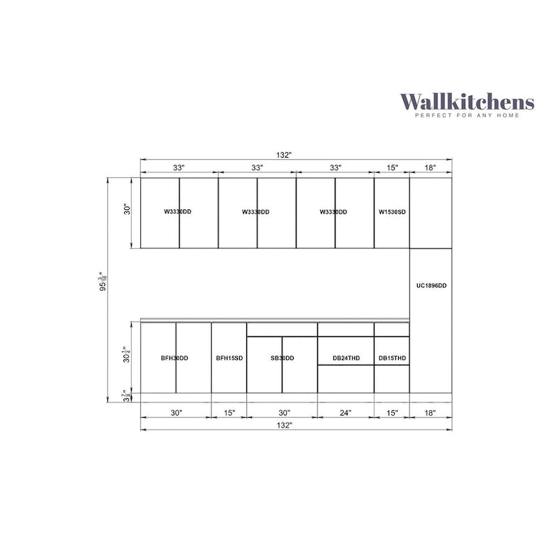 Juego de cocina moderno blanco brillante – Muebles bajos, 3.35 m de ancho (132" x 24"), cocina para 1 persona