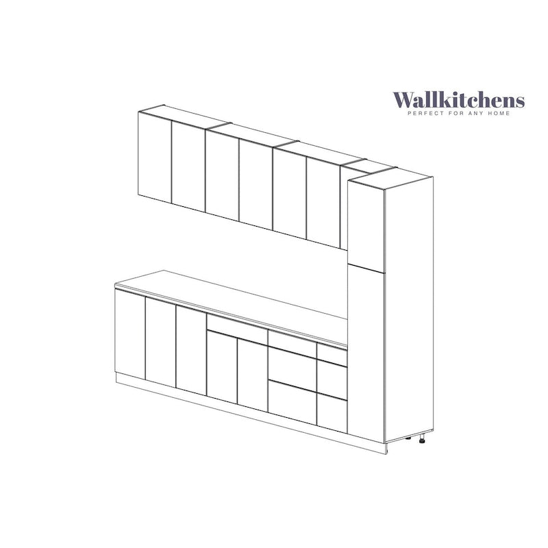Juego de cocina moderno blanco brillante – Muebles bajos, 3.35 m de ancho (132" x 24"), cocina para 1 persona