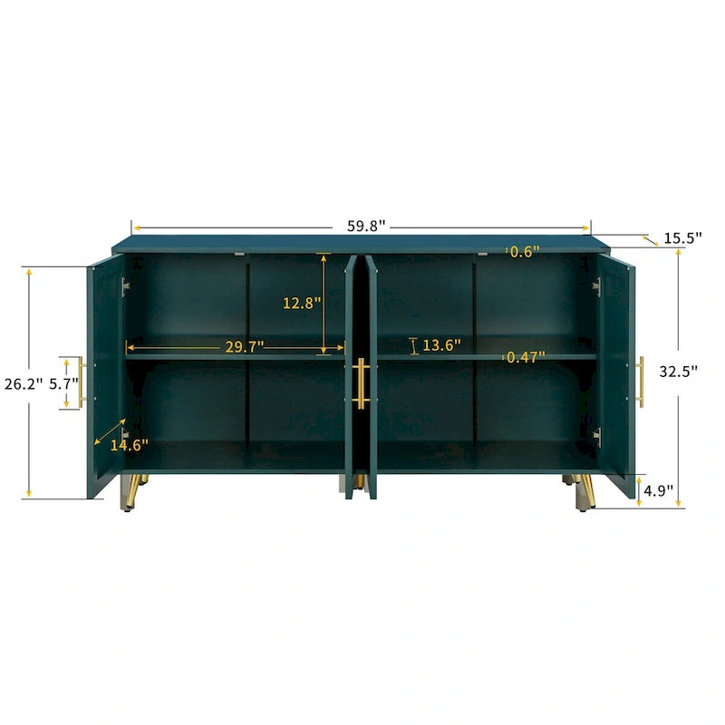 Aparador/armario de almacenaje de 4 puertas blanco/verde, montaje para 1 persona