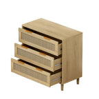 Gabinete de almacenamiento de ratán de 3 cajones de roble natural – Individual