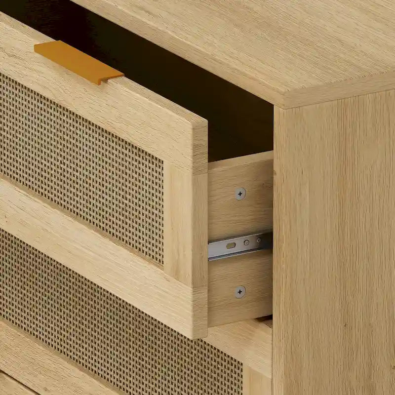 Gabinete de almacenamiento de ratán de 3 cajones de roble natural – Individual