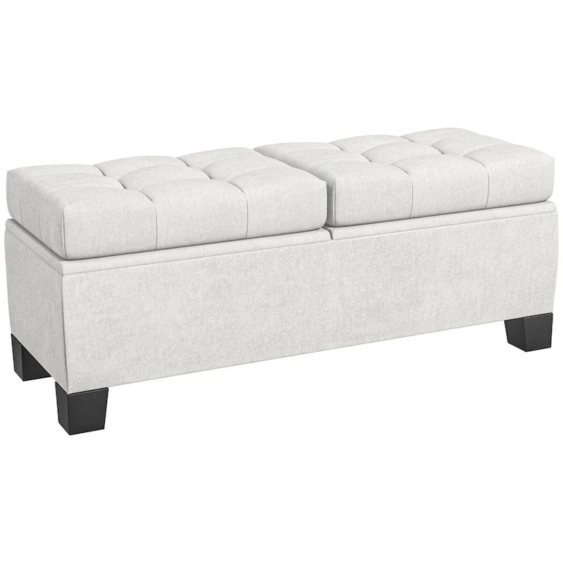 Otomana de almacenamiento de lino blanco roto/gris – 1 persona