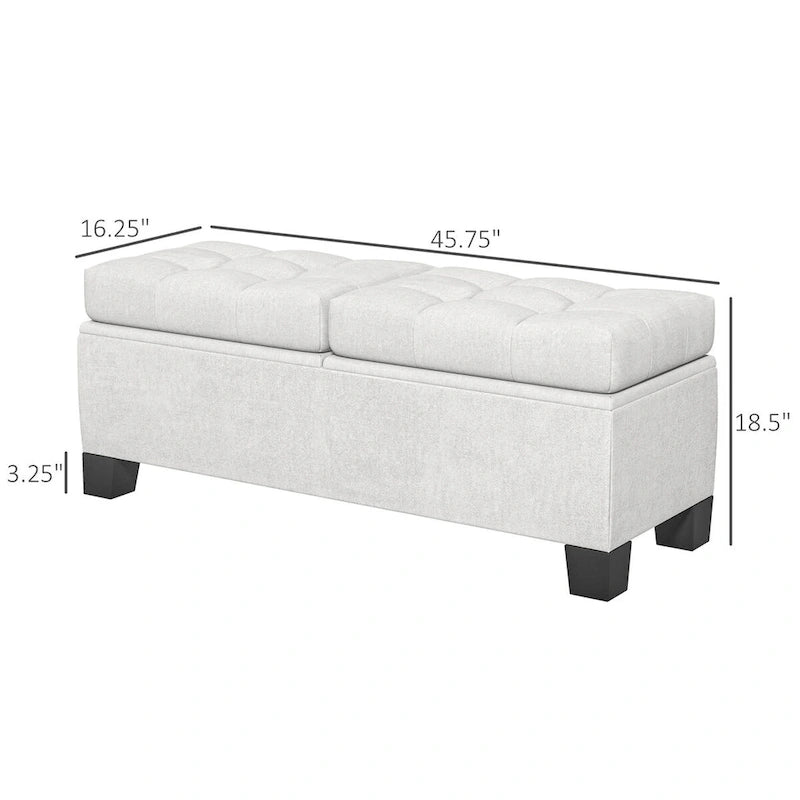 Otomana de almacenamiento de lino blanco roto/gris – 1 persona