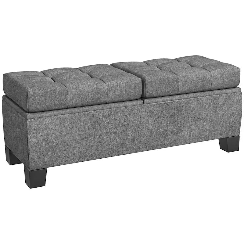 Otomana de almacenamiento de lino blanco roto/gris – 1 persona