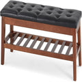 Banco tapizado para recibidor – Asiento de lino, patas de madera | Negro / Azul Tinta / Crema / Marrón Cognac / Marfil / Gris Ceniza / Verde Esmeralda | Capacidad para 1–2 personas