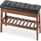 Banco tapizado para recibidor – Asiento de lino, patas de madera | Negro / Azul Tinta / Crema / Marrón Cognac / Marfil / Gris Ceniza / Verde Esmeralda | Capacidad para 1–2 personas