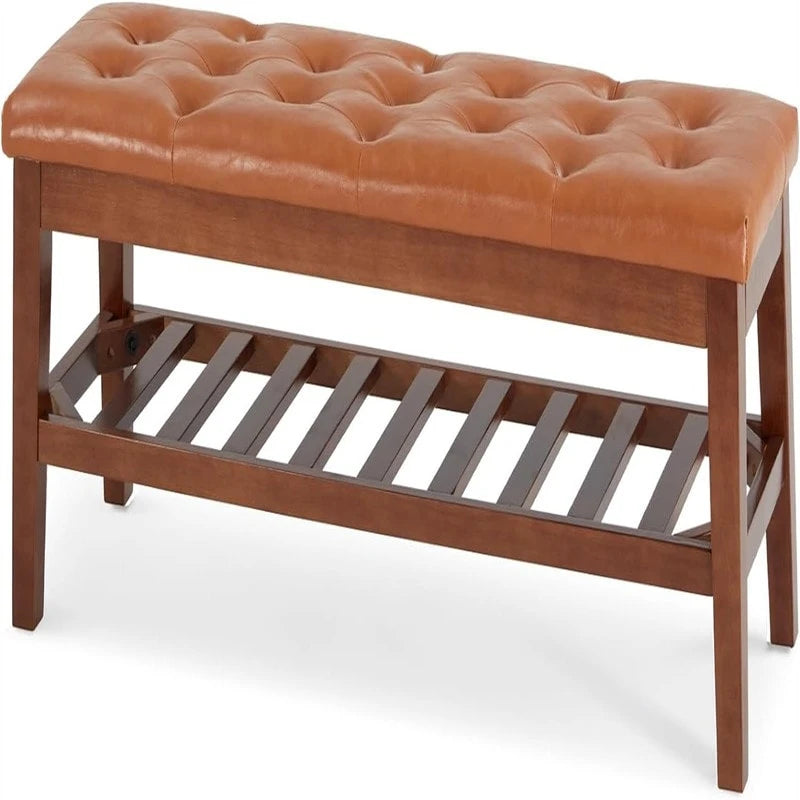 Banco tapizado para recibidor – Asiento de lino, patas de madera | Negro / Azul Tinta / Crema / Marrón Cognac / Marfil / Gris Ceniza / Verde Esmeralda | Capacidad para 1–2 personas