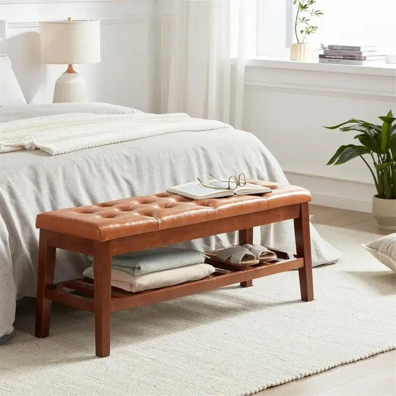 Banco tapizado para recibidor – Asiento de lino, patas de madera | Negro / Azul Tinta / Crema / Marrón Cognac / Marfil / Gris Ceniza / Verde Esmeralda | Capacidad para 1–2 personas
