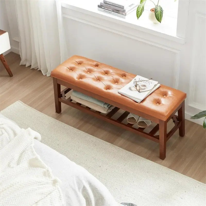 Banco tapizado para recibidor – Asiento de lino, patas de madera | Negro / Azul Tinta / Crema / Marrón Cognac / Marfil / Gris Ceniza / Verde Esmeralda | Capacidad para 1–2 personas