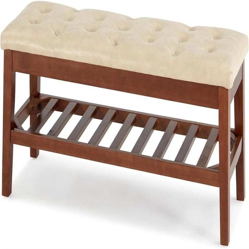 Banco tapizado para recibidor – Asiento de lino, patas de madera | Negro / Azul Tinta / Crema / Marrón Cognac / Marfil / Gris Ceniza / Verde Esmeralda | Capacidad para 1–2 personas