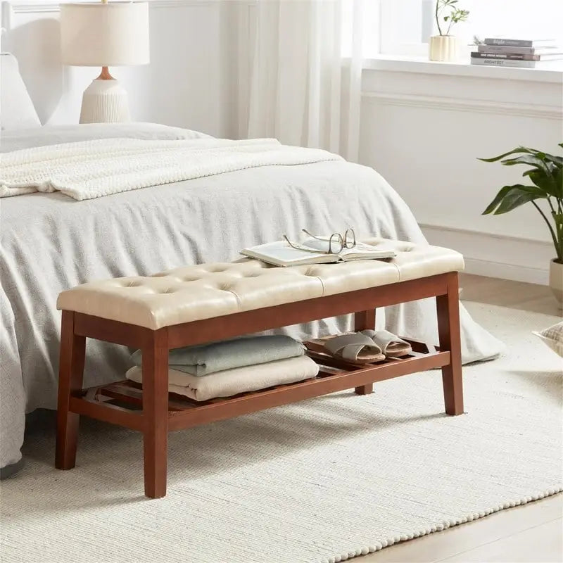 Banco tapizado para recibidor – Asiento de lino, patas de madera | Negro / Azul Tinta / Crema / Marrón Cognac / Marfil / Gris Ceniza / Verde Esmeralda | Capacidad para 1–2 personas