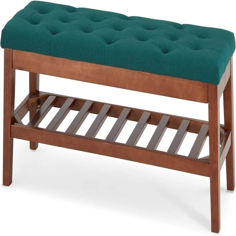 Banco tapizado para recibidor – Asiento de lino, patas de madera | Negro / Azul Tinta / Crema / Marrón Cognac / Marfil / Gris Ceniza / Verde Esmeralda | Capacidad para 1–2 personas