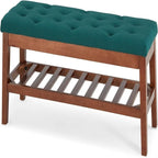 Banco tapizado para recibidor – Asiento de lino, patas de madera | Negro / Azul Tinta / Crema / Marrón Cognac / Marfil / Gris Ceniza / Verde Esmeralda | Capacidad para 1–2 personas