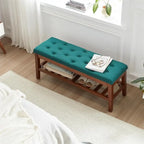 Banco tapizado para recibidor – Asiento de lino, patas de madera | Negro / Azul Tinta / Crema / Marrón Cognac / Marfil / Gris Ceniza / Verde Esmeralda | Capacidad para 1–2 personas
