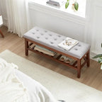 Banco tapizado para recibidor – Asiento de lino, patas de madera | Negro / Azul Tinta / Crema / Marrón Cognac / Marfil / Gris Ceniza / Verde Esmeralda | Capacidad para 1–2 personas