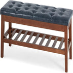 Banco tapizado para recibidor – Asiento de lino, patas de madera | Negro / Azul Tinta / Crema / Marrón Cognac / Marfil / Gris Ceniza / Verde Esmeralda | Capacidad para 1–2 personas