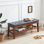 Banco tapizado para recibidor – Asiento de lino, patas de madera | Negro / Azul Tinta / Crema / Marrón Cognac / Marfil / Gris Ceniza / Verde Esmeralda | Capacidad para 1–2 personas