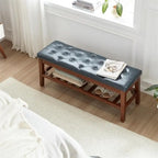Banco tapizado para recibidor – Asiento de lino, patas de madera | Negro / Azul Tinta / Crema / Marrón Cognac / Marfil / Gris Ceniza / Verde Esmeralda | Capacidad para 1–2 personas