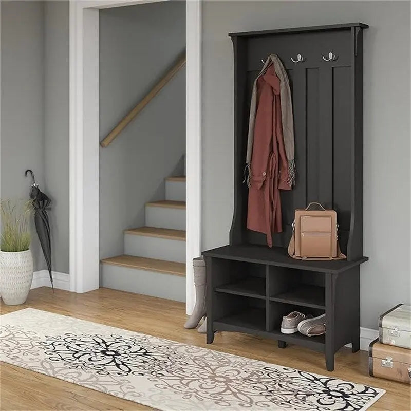 Perchero estilo misión con banco para zapatos de Cape Cod Gray / Antique White / Vintage Black – Entrada para 4 personas