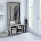 Perchero estilo misión con banco para zapatos de Cape Cod Gray / Antique White / Vintage Black – Entrada para 4 personas