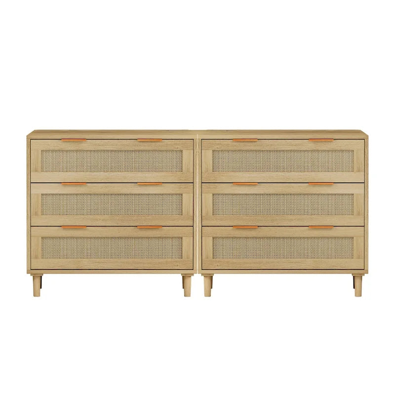 Cajonera de ratán de 3 cajones – Roble | Juego de 2