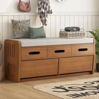 Rustic Storage Shoe Bench with 2 Drawers, Hidden Storage, and 3 False Top Drawers
