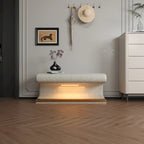 Banco de entrada tapizado en piel beige/gris con luz LED con sensor – Otomana de 1 asiento