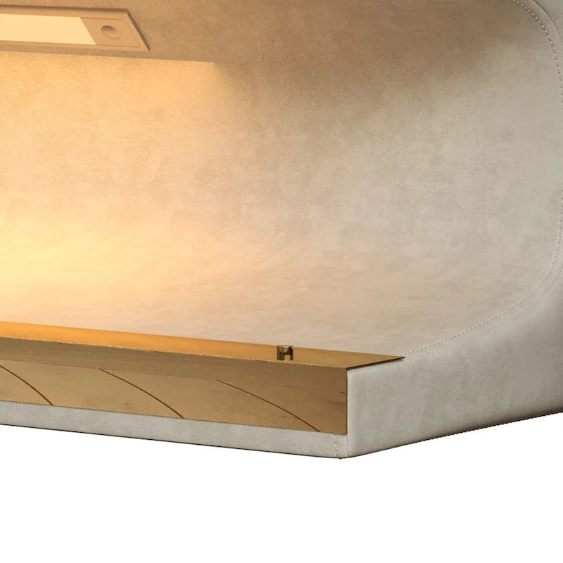 Banco de entrada tapizado en piel beige/gris con luz LED con sensor – Otomana de 1 asiento
