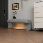 Banco de entrada tapizado en piel beige/gris con luz LED con sensor – Otomana de 1 asiento