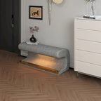 Banco de entrada tapizado en piel beige/gris con luz LED con sensor – Otomana de 1 asiento